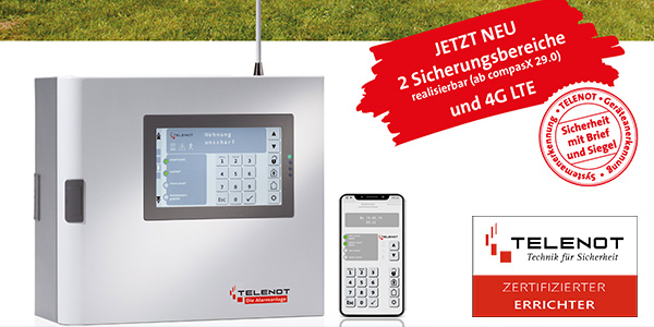 Telenot liefert Funk-Alarmsystem compact easy ohne Erweiterungsmodul CXK-1 aus