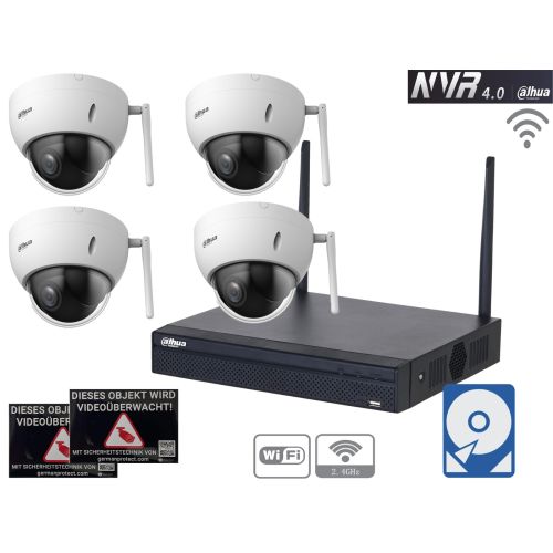 Dahua WLAN Videoüberwachungsset D1 4x Mini PTZ Dome Kamera 2MP + NVR 4 Kanal + 2TB Festplatte 