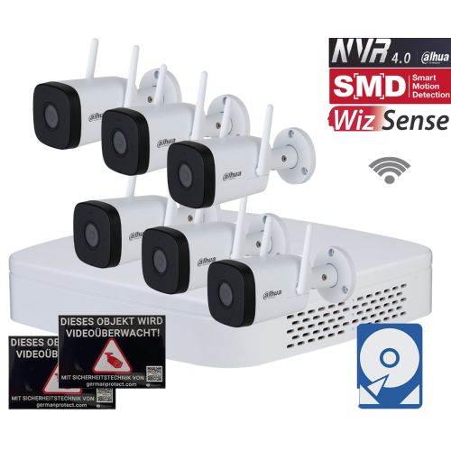 Dahua D11 WLAN Videoüberwachungsset 6x Bullet Kamera 4MP + NVR 8 Kanal + 2 TB Festplatte 