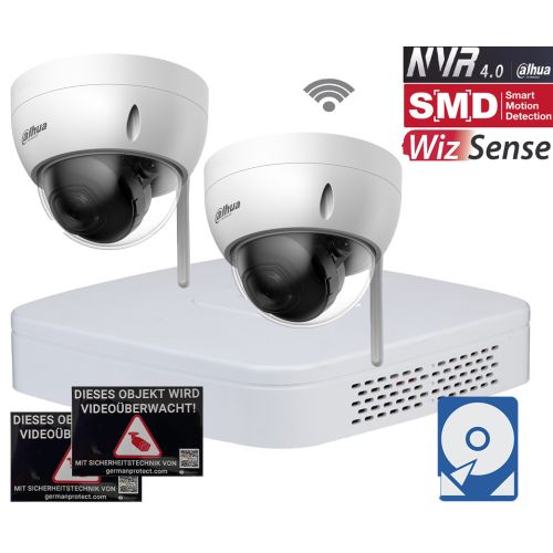 Dahua D15 WLAN Videoüberwachungsset 2x Dome Kamera 4MP + NVR 4 Kanal + 2 TB Festplatte 