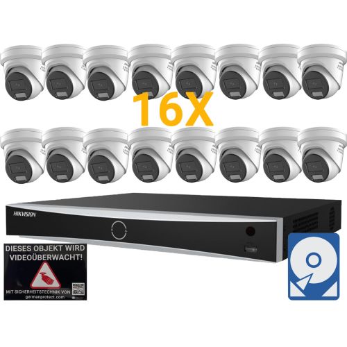 Hikvision M12 Videoüberwachungsset 16x Turret Kamera  4MP + NVR 16 Kanal PoE + 4 TB Festplatte