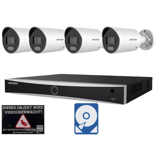 Hikvision M4 Videoüberwachungsset 4x Bullet Kamera Weiß 4MP + NVR 8 Kanal + 4 TB Festplatte 