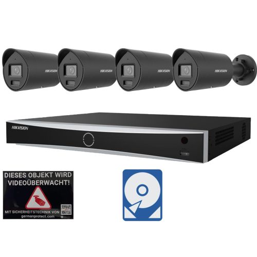 Hikvision M1 Videoüberwachungsset 4x Bullet Kamera Black 4MP + NVR 8 Kanal + 4 TB Festplatte 