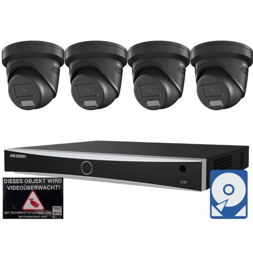 Hikvision M8 Videoüberwachungsset 4x Turret Kamera  4MP + NVR 8 Kanal + 4 TB Festplatte 