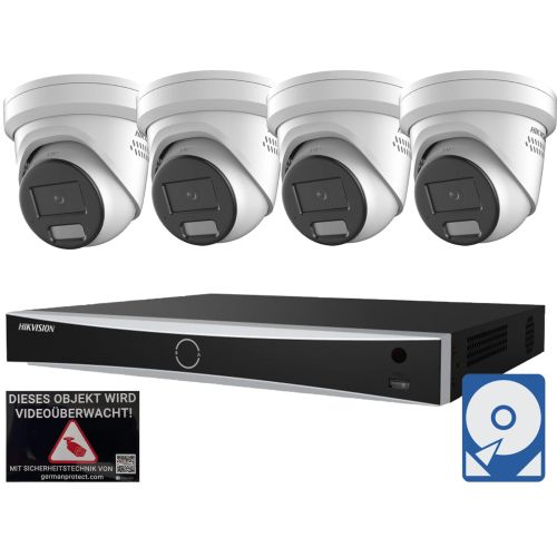 Hikvision M7 Videoüberwachungsset 4x Turret Kamera  4MP + NVR 8 Kanal + 4 TB Festplatte