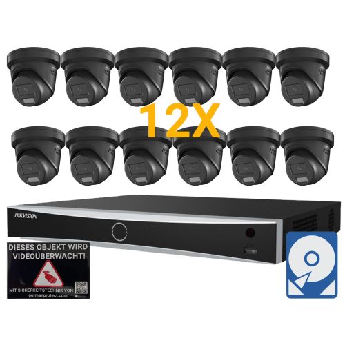 Hikvision M13 Videoüberwachungsset 12x Turret Kamera  4MP + NVR 16 Kanal PoE + 4 TB Festplatte