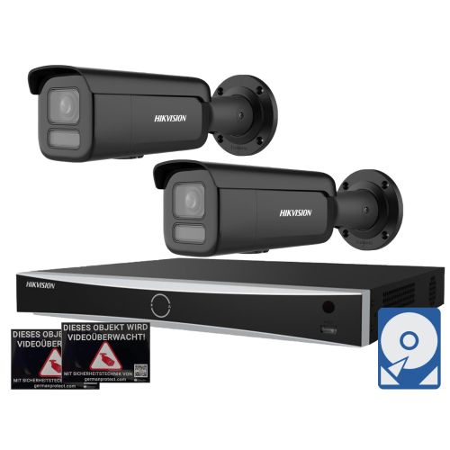 Hikvision M23 Videoüberwachungsset 2x Bullet Kamera Black 4MP + NVR 8 Kanal + 4 TB Festplatte 