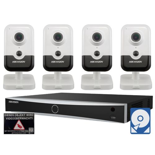 Hikvision M23- Videoüberwachungsset 4x Cube Kamera 4MP + NVR 8 Kanal + 2 TB Festplatte 