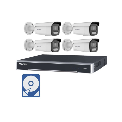 Hikvision Videoüberwachung-Set mit 4x 4MP ColorVu IP Bullet Kameras und 8 Kanal PoE Netzwerkrekorder