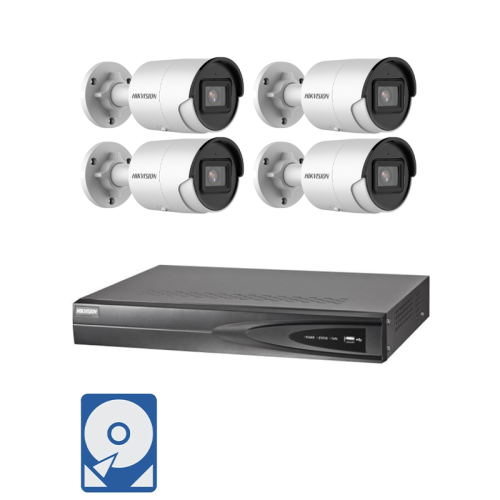 Hikvision Videoüberwachung-Set mit 4x 2MP IP Bullet Kameras und 4 Kanal NVR Netzwerkrekorder
