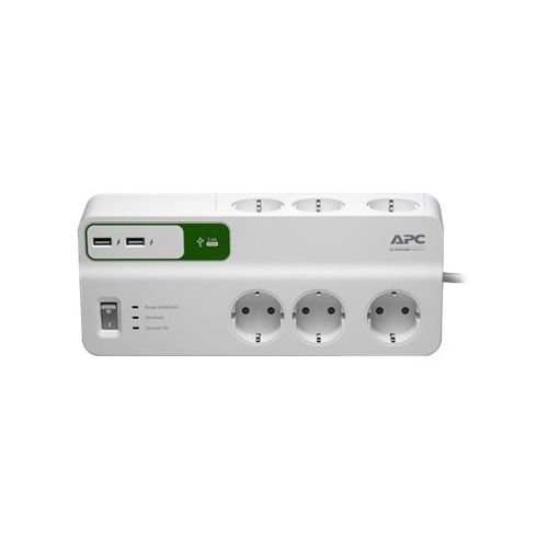 APC Steckdosenleiste, 6xDosen(CEE7)-></picture>1xStecker(CEE7), Schalter, Überspannung, mit 5 V, 2,4 A, 2 USB-Ports