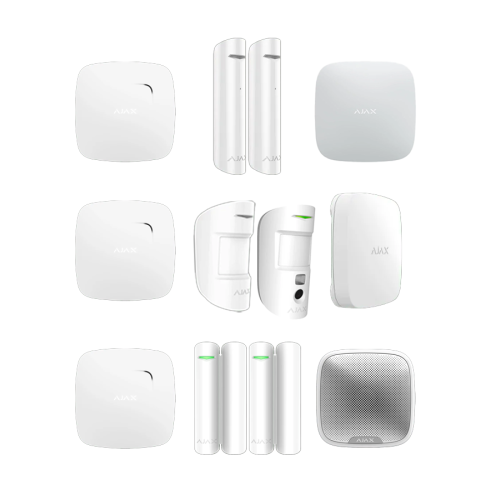 Ajax Alarmanlagenset AJ14 für eine kleine Parterrewohnung mit großen Glasfenstern weiß