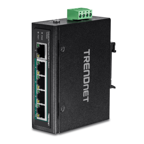TRENDnet TI-PE50 DIN-Rail Switch 5-Port Industrial Fast Ethernet PoE+