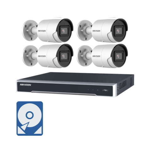 Hikvision Videoüberwachung-Set mit 4x 4MP IP Bullet Kameras und 4 Kanal NVR Netzwerkrekorder