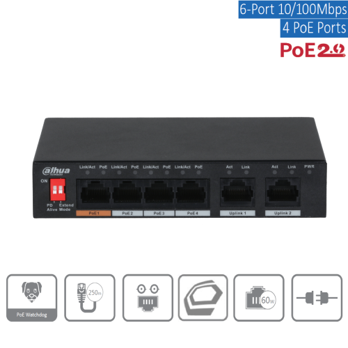 Dahua PFS3006-4ET-60-V2 Switch - 4 Port PoE