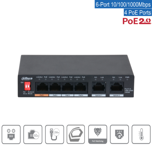 Dahua PFS3006-4GT-60-V2 Switch - 4 Port PoE-GB