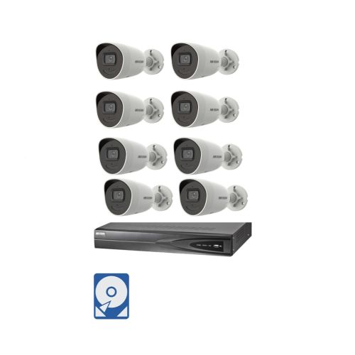 Hikvision Videoüberwachung-Set mit 8x 2MP IP Bullet Kameras und 4Kanal Netzwerkrekorder,Mikrofon 