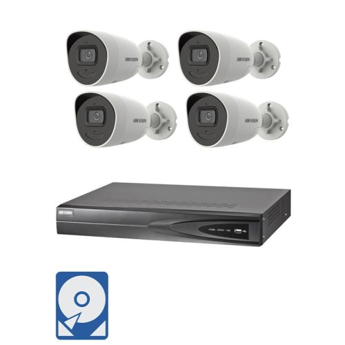 Hikvision Videoüberwachung-Set mit 4x 2MP IP Bullet Kameras und 4Kanal Netzwerkrekorder,Mikrofon 