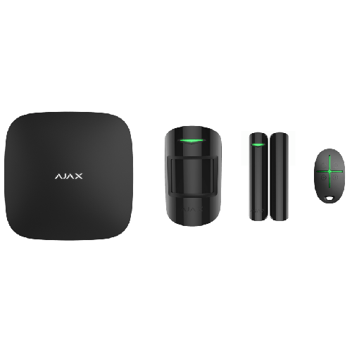 Ajax StarterKit Plus Zentrale Hub Plus Alarmanlageset, Bewegungsmelder, Öffnungs-Melder und Funkfernbedienung mit Paniktaste in Farbe schwarz