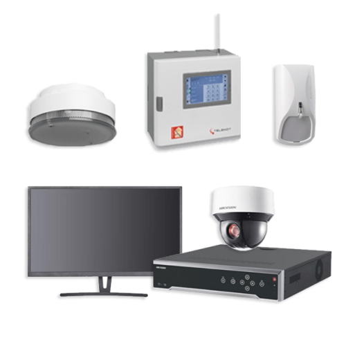 Telenot Funkalarmanlage Komplettset professional mit Außenbereich Videoüberwachung Set 1 inkl. HIKVision Set mit 4 Kameras, 1 NVR und 1 Monitor