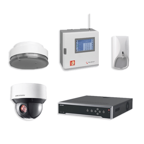 Telenot Funkalarmanlage Komplettset professional mit Außenbereich Videoüberwachung Set 1 inkl. HIKVision Set mit 4 Kameras und 1 NVR