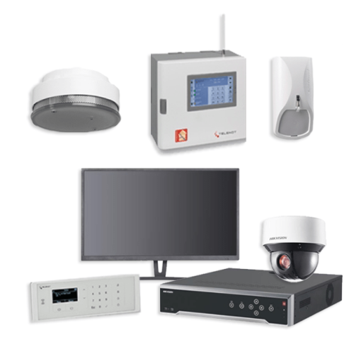 Telenot Funkalarmanlage Komplettset professional mit Außenbereich Videoüberwachung Set 1 inkl. HIKVision Set mit 6 Kameras, 1 NVR und 1 Monitor