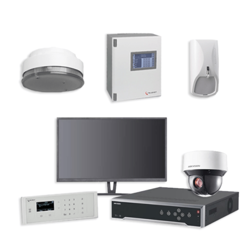 Telenot Funkalarmanlage Komplettset professional mit Außenbereich Videoüberwachung Set 10 inkl. HIKVision Set mit 4 Kameras, 1 NVR und 1 Monitor