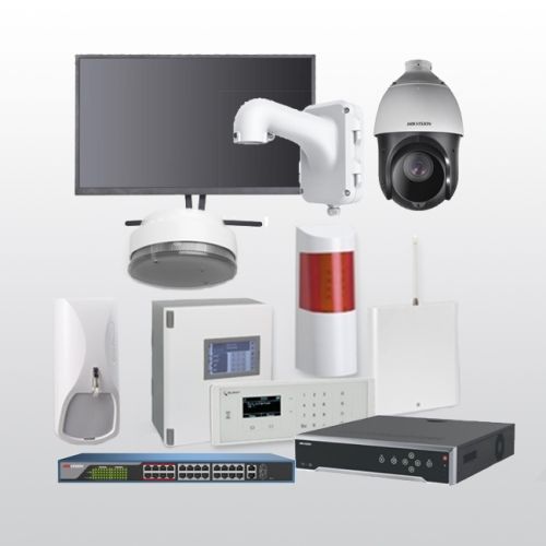 Telenot Funkalarmanlage Komplettset professional mit Außenbereich Videoüberwachung Set 10 inkl. HIKVision Set mit 4 Kameras, 1 Switch, 1 NVR und 1 Monitor