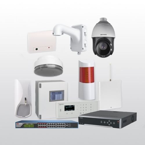 Telenot Funkalarmanlage Komplettset professional mit Außenbereich Videoüberwachung Set 11 inkl. HIKVision Set mit 4 Kameras, 1 NVR und 1 Switch