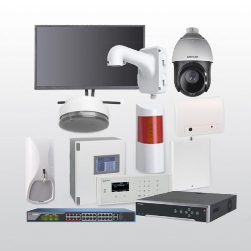 Telenot Funkalarmanlage Komplettset professional mit Außenbereich Videoüberwachung Set 11 inkl. HIKVision Set mit 4 Kameras, 1 Switch, 1 NVR und 1 Monitor