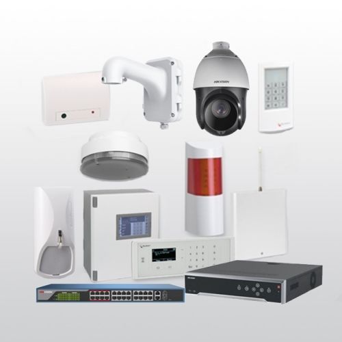 Telenot Funkalarmanlage Komplettset professional mit Außenbereich Videoüberwachung Set 12 inkl. HIKVision Set mit 4 Kameras, 1 NVR und 1 Switch