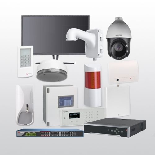 Telenot Funkalarmanlage Komplettset professional mit Außenbereich Videoüberwachung Set 12 inkl. HIKVision Set mit 4 Kameras, 1 Switch, 1 NVR und 1 Monitor