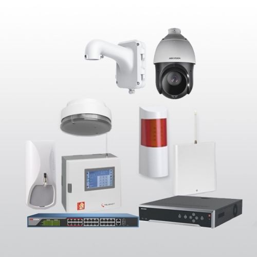 Telenot Funkalarmanlage Komplettset professional mit Außenbereich Videoüberwachung Set 1 inkl. HIKVision Set mit 6 Kameras, 1 NVR 8TB und 1 Switch