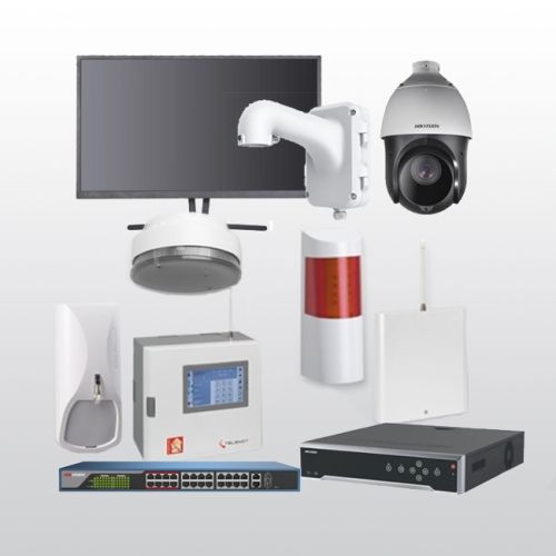 Telenot Funkalarmanlage Komplettset professional mit Außenbereich Videoüberwachung Set 1 inkl. HIKVision Set mit 4 Kameras, 1 Switch und 1 Monitor