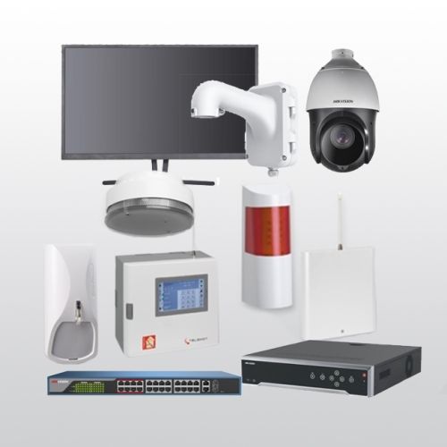 Telenot Funkalarmanlage Komplettset professional mit Außenbereich Videoüberwachung Set 1 inkl. HIKVision Set mit 6 Kameras, 1 Switch und 1 Monitor