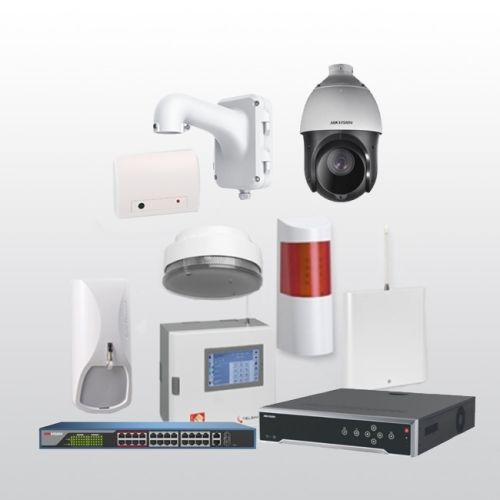 Telenot Funkalarmanlage Komplettset professional mit Außenbereich VIdeoüberwachung Set 2 inkl. HIKVision Set mit 4 Kameras, 1 NVR und 1 Switch
