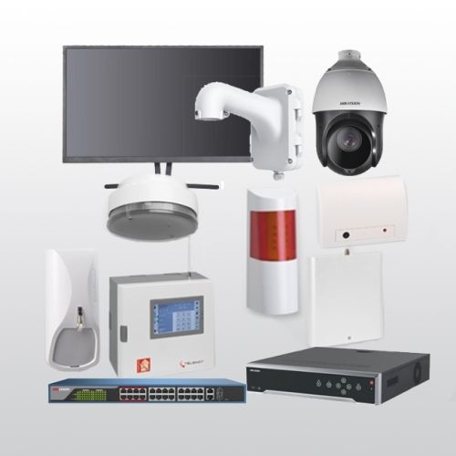 Telenot Funkalarmanlage Komplettset professional mit Außenbereich Videoüberwachung Set 2 inkl. HIKVision Set mit 4 Kameras, 1 Switch, 1 NVR und 1 Monitor