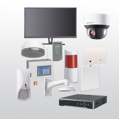 Telenot Funkalarmanlage Komplettset professional mit Außenbereich Videoüberwachung Set 3 inkl. HIKVision Set mit 4 Kameras, 1 NVR und 1 Monitor