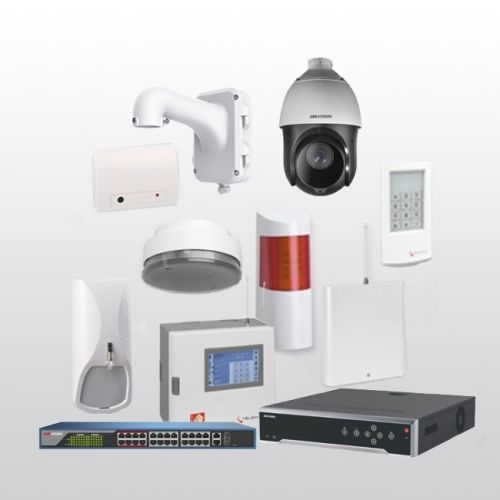 Telenot Funkalarmanlage Komplettset professional mit Außenbereich Videoüberwachung Set 3 inkl. HIKVision Set mit 4 Kameras, 1 NVR und 1 Switch