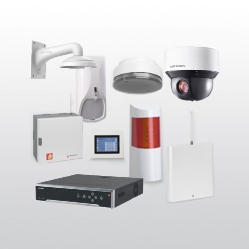 Telenot Funkalarmanlage Komplettset professional mit Außenbereich Videoüberwachung Set 4 inkl. HIKVision Set mit 6 Kameras und 1 NVR