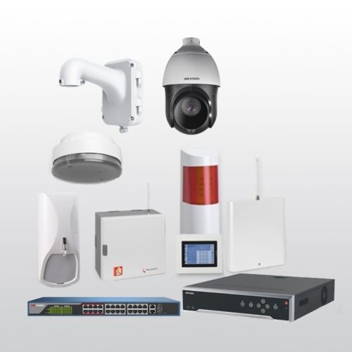 Telenot Funkalarmanlage Komplettset professional mit Außenbereich Videoüberwachung Set 4 inkl. HIKVision Set mit 4 Kameras, 1 NVR und 1 Switch