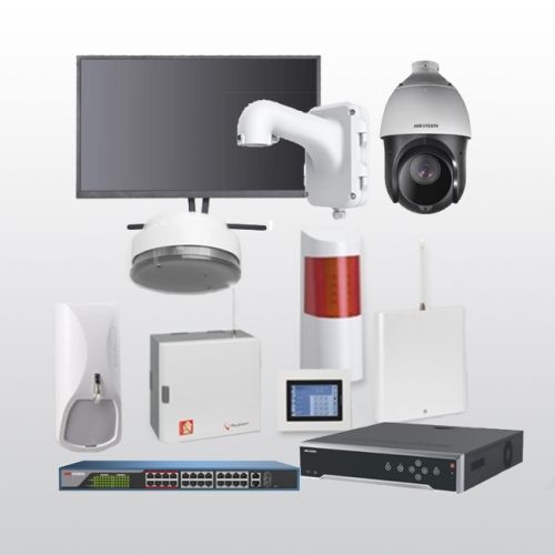 Telenot Funkalarmanlage Komplettset professional mit Außenbereich Videoüberwachung Set 4 inkl. HIKVision Set mit 4 Kameras, 1 Switch, 1 NVR und 1 Monitor