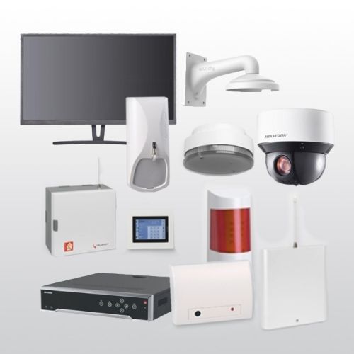 Telenot Funkalarmanlage Komplettset professional mit Außenbereich Videoüberwachung Set 5 inkl. HIKVision Set mit 6 Kameras, 1 NVR und 1 Monitor