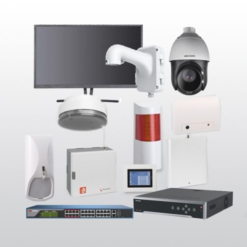Telenot Funkalarmanlage Komplettset professional mit Außenbereich Videoüberwachung Set 5 inkl. HIKVision Set mit 4 Kameras, 1 Switch, 1 NVR und 1 Monitor