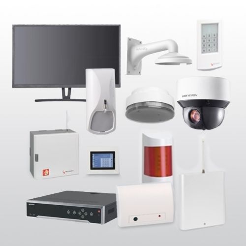 Telenot Funkalarmanlage Komplettset professional mit Außenbereich Videoüberwachung Set 6 inkl. HIKVision Set mit 4 Kameras, 1 NVR und 1 Monitor