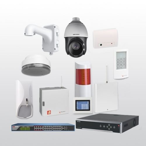 Telenot Funkalarmanlage Komplettset professional mit Außenbereich Videoüberwachung Set 6 inkl. HIKVision Set mit 4 Kameras, 1 NVR und 1 Switch