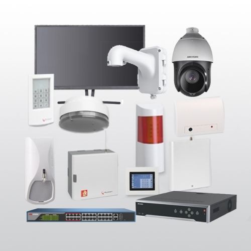 Telenot Funkalarmanlage Komplettset professional mit Außenbereich Videoüberwachung Set 6 inkl. HIKVision Set mit 4 Kameras, 1 Switch, 1 NVR und 1 Monitor