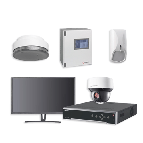 Telenot Funkalarmanlage Komplettset professional mit Außenbereich Videoüberwachung Set 7 inkl. HIKVision Set mit 4 Kameras, 1 NVR und 1 Monitor