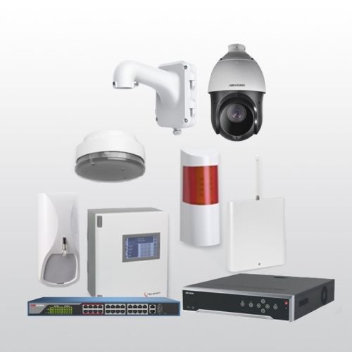 Telenot Funkalarmanlage Komplettset professional mit Außenbereich Videoüberwachung Set 7 inkl. HIKVision Set mit 4 Kameras, 1 NVR und 1 Switch