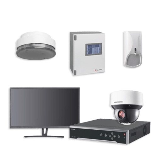 Telenot Funkalarmanlage Komplettset professional mit Außenbereich Videoüberwachung Set 8 inkl. HIKVision Set mit 6 Kameras, 1 NVR und 1 Monitor